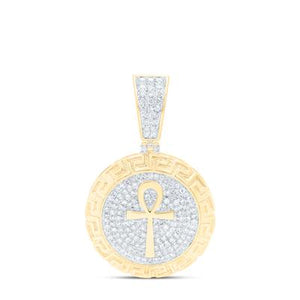 10K Yellow Gold Mens Ankh Pendant 1 Ctw-Dia