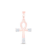 10K Gold Ankh Cross Pendant 1/20 Ctw Dia Rose