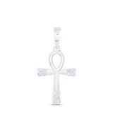 10K Gold Ankh Cross Pendant 1/20 Ctw Dia White