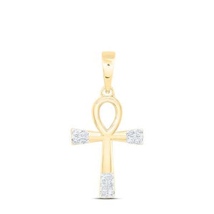 10K Gold Ankh Cross Pendant 1/20 Ctw Dia Yellow