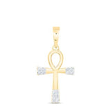 10K Gold Ankh Cross Pendant 1/20 Ctw Dia Yellow