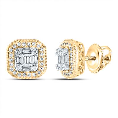 14K Gold Baguette Diamond Cluster Earrings 3/8Cttw