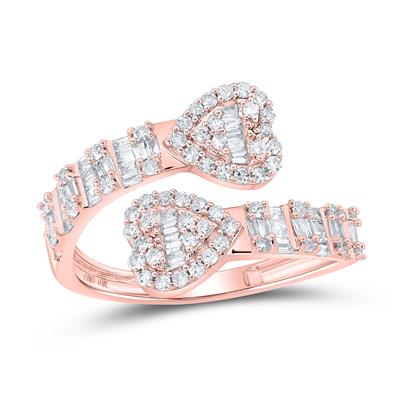 10K Rose Baguette Diamond Cuff Bypass Heart Rings 5/8 Cttw Size 6