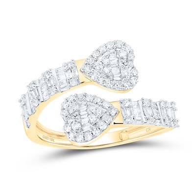 10K Yellow Gold Baguette Diamond Cuff Bypass Heart Rings 5/8 Cttw Size 6