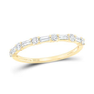 10K Gold Round Baguette Diamond Stackable Band Ring 3/8 Cttw Yellow