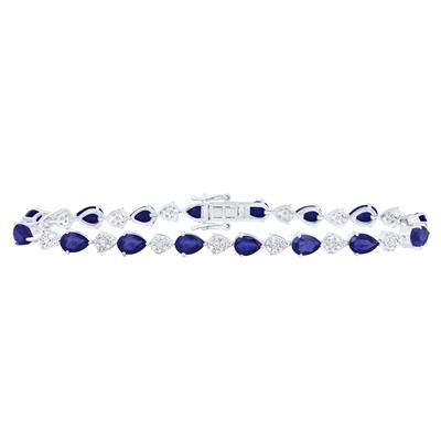 10K Yellow Gold Pear Shape Synthetic Sapphire 6X4Mm Bracelet 10-1/6 Ctw-Dia (7 Inch)