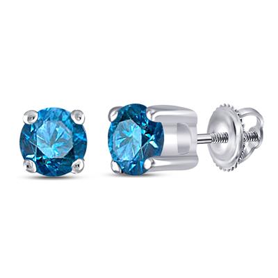 10K White Gold Blue Diamond Solitaire Stud Earrings 1/4 Cttw