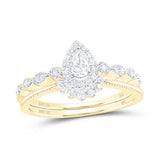 10K Gold Pear Diamond Bridal Wedding Set 3/8Cttw