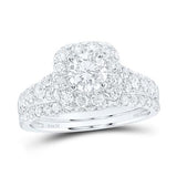 14K Gold Round Diamond Halo Bridal Wedding Ring Set 2 Cttw (Certified) White