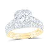 14K Gold Round Diamond Halo Bridal Wedding Ring Set 2 Cttw (Certified) Yellow