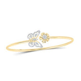 10K Gold Round Diamond Butterfly Flower Bangle Bracelet 1/4 Cttw