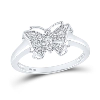 10K White Gold Diamond Butterfly Ring 1/20 Cttw