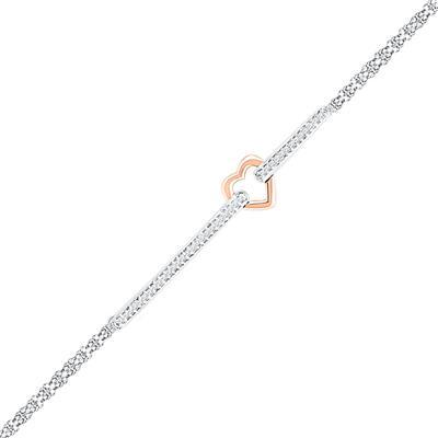 14Kt Two-Tone Gold Round Diamond Heart Fashion Bracelet 1/8 Cttw