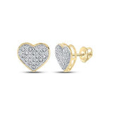 10K Yellow Gold Round Diamond Heart Cluster Earrings 1/10 Cttw Yellow