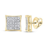 10K Yellow Gold Round Diamond Square Kite Cluster Earrings 1/6 Cttw Yellow