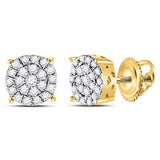 10K Yellow Gold Round Diamond Fashion Cluster Earrings 1/4 Cttw Yellow