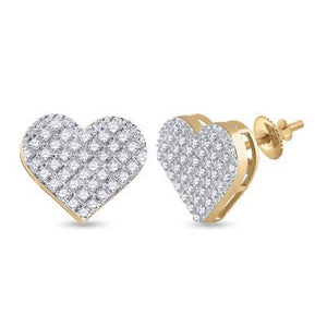 10K Yellow Gold Round Diamond Heart Earrings 1/4 Cttw White