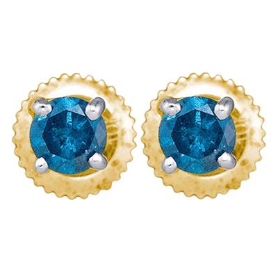 10K White Gold Round Blue Diamond Solitaire Stud Earrings 1/4 Cttw Yellow