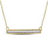 10K Yellow Gold Round Diamond Horizontal Bar Pendant Necklace 1/10 Cttw