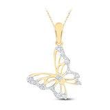 10K White Gold Round Diamond Butterfly Pendant 1/20 Cttw