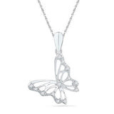 10K White Gold Round Diamond Butterfly Pendant 1/20 Cttw