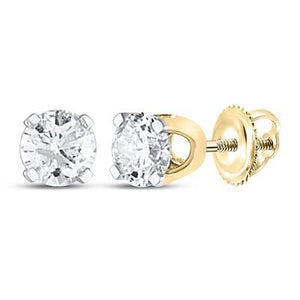 14K Yellow Gold Unisex Round Diamond Solitaire Stud Earrings 1/2 Cttw (Certified)