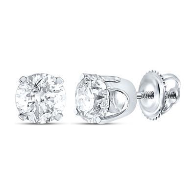 14K White Gold Unisex Round Diamond Solitaire Stud Earrings 1 Cttw (Certified) White