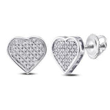 10K Yellow Gold Round Diamond Heart Cluster Earrings 1/10 Cttw White
