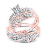 10k Rose Gold Diamond Square Matching Wedding Ring Set 1/3 CTTW