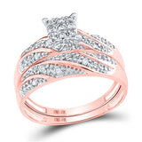 10k Rose Gold Diamond Square Matching Wedding Ring Set 1/3 CTTW