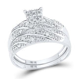 10k White Gold Diamond Square Matching Wedding Ring Set 1/3 CTTW
