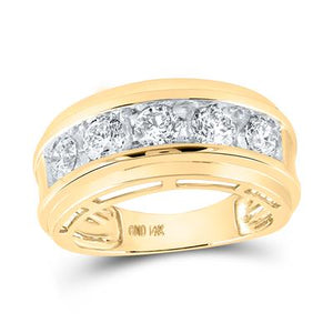 14K Gold Round Diamond 5-Stone Wedding Band Ring 2 Cttw Yellow