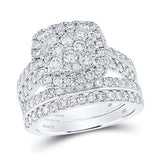 14K Yellow Gold Round Diamond Square Bridal Wedding Ring Set 2 Cttw White