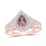 14k Rose Gold Pear Morganite Diamond-accent Solitaire Ring 1/2 CTTW