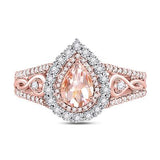 14k Rose Gold Pear Morganite Diamond-accent Solitaire Ring 1/2 CTTW