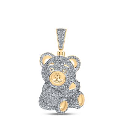 10K Yellow Gold Round Diamond Teddy Bear Charm Pendant 3-5/8 Cttw