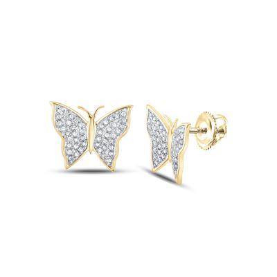 10K Gold Round Diamond Butterfly Bug Earrings 1/4 Cttw