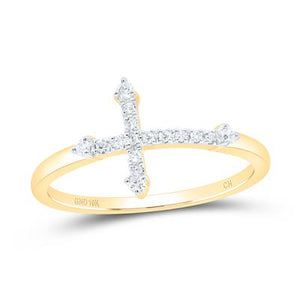 10K Gold Round Diamond Cross Ring 1/10 Cttw Yellow