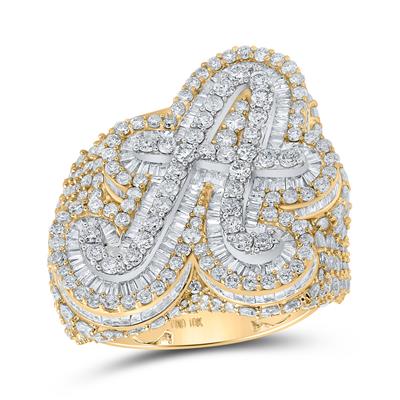 10K Two-Tone Gold Baguette Diamond A Initial Ring 7-1/3 Cttw Apparel & Accessories