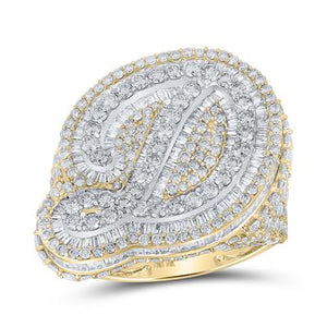 10K Two-Tone Gold Baguette Diamond D Initial Ring 9-1/4 Cttw