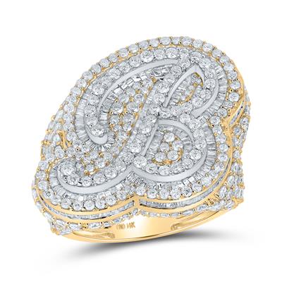 14K Two-Two Tone Gold Round Diamond B Initial Letter Ring 8-1/2 Cttw