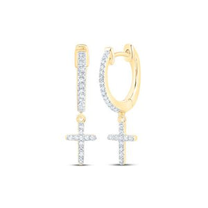 10K Round Diamond Cross Dangle Earrings 1/6 Cttw Yellow
