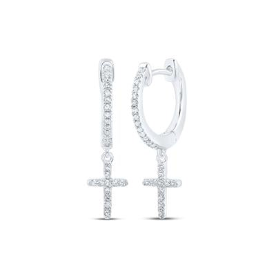 10K Diamond Cross Dangle Earrings 1/6 Cttw