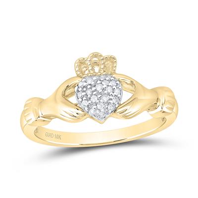 10k Yellow Gold Diamond Claddagh Heart Cluster Ring 1/20 CTTW