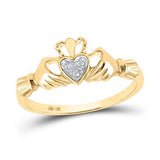 10K White Gold Round Diamond Claddagh Heart Ring .02 Cttw