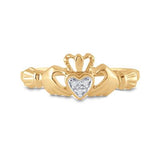 10K White Gold Round Diamond Claddagh Heart Ring .02 Cttw