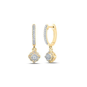 10K Yellow Gold Diamond Clover Hoop Dangle Earrings 1/4 Cttw