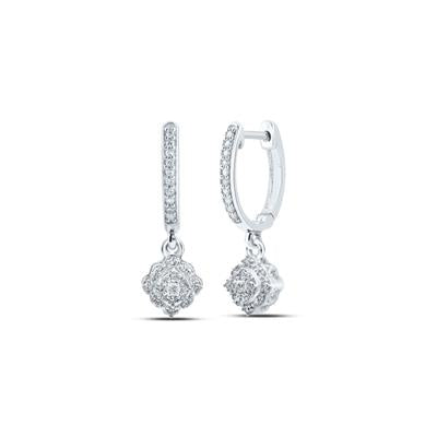 10K White Gold Diamond Clover Hoop Dangle Earrings 1/4 Cttw