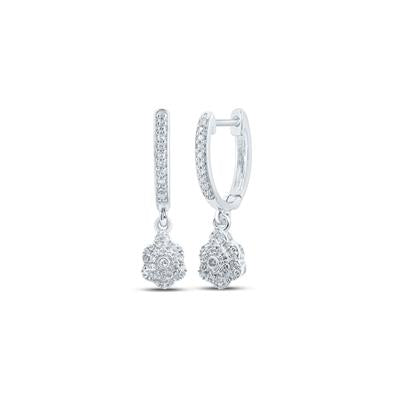 10K White Gold Diamond Clover Dangle Earrings 1/4 Cttw
