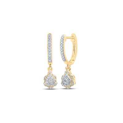 10K Yellow Gold Diamond Clover Dangle Earrings 1/4 Cttw